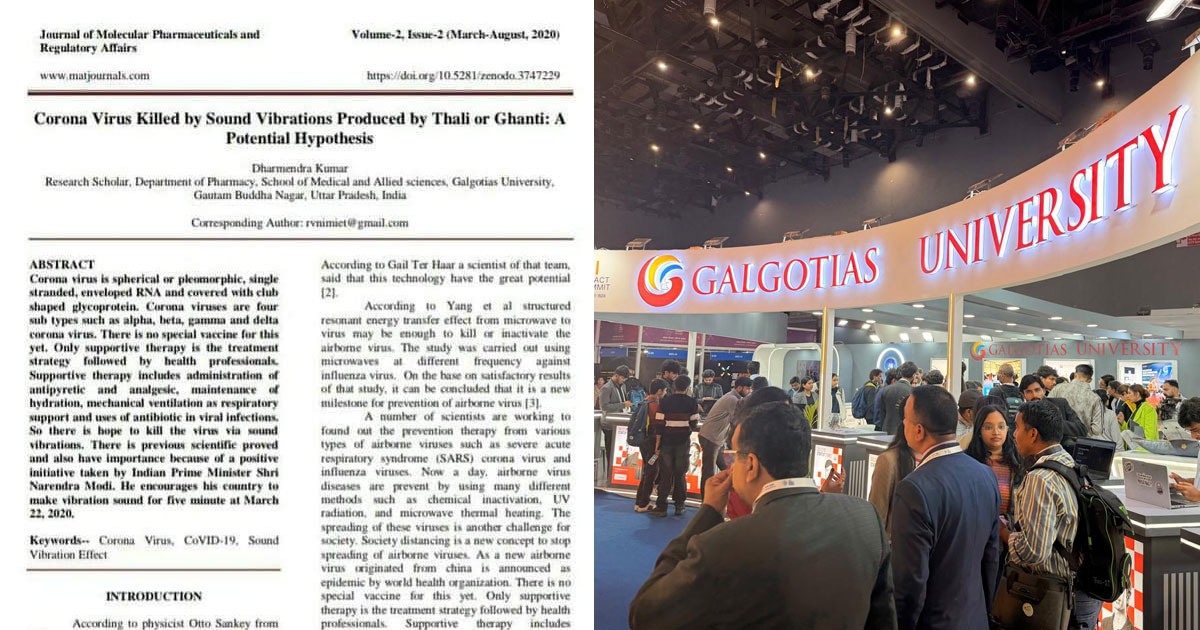 പാത്രം കൊട്ടിയാൽ കൊറോണ ചാകുമെന്ന് 'ശാസ്ത്രീയ' പഠനം; ചൈനീസ് റോബോട്ട് നായയ്ക്ക് പിന്നാലെ ഗൽഗോട്ടിയാസ് യൂണിവേഴ്‌സിറ്റി പ്രൊഫസറുടെ പ്രബന്ധവും വൈറൽ | Galgotias University Viral Paper: 'Thali' Vibrations Kill COVID-19 Claim Resurfaces Amid AI Robot Dog Controversy