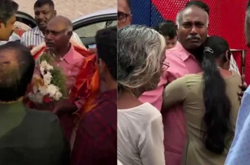  കൈക്കൂലി കേസില്‍ ജാമ്യത്തിലിറങ്ങിയ എംവിഡി ഇന്‍സ്‌പെക്ടര്‍ക്ക് ഹാരാർപ്പണവും സ്വീകരണവും