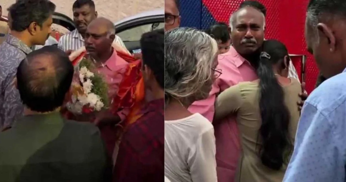 കൈക്കൂലി കേസില്‍ ജാമ്യത്തിലിറങ്ങിയ എം വി ഡി ഇന്‍സ്‌പെക്ടര്‍ക്ക് ഹാരാർപ്പണവും സ്വീകരണവും