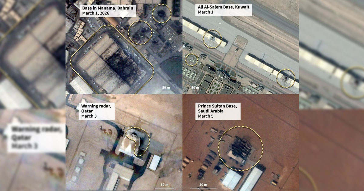 നാല് അമേരിക്കൻ സൈനിക താവളങ്ങളിൽ കനത്ത നാശനഷ്ടം; ഉപഗ്രഹ ദൃശ്യങ്ങൾ പുറത്തുവിട്ട് എഎഫ്‍പി | Satellite Images Show Heavy Damage to US Bases in Middle East After Iranian Missile Strikes