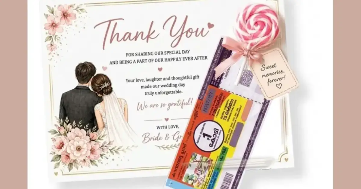 അൽപം ഭാഗ്യംകൂടി ഇരിക്കട്ടെ; കല്യാണത്തിന് വന്നവർക്ക് സദ്യക്കൊപ്പം കാരുണ്യ ലോട്ടറി സമ്മാനിച്ച് കുടുംബം