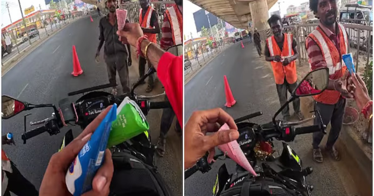 കത്തുന്ന വെയിലിൽ കുളിരായി 'സ്നേഹത്തിന്റെ തണുപ്പ്'; തൊഴിലാളികൾക്ക് ഐസ്ക്രീം വിതരണം ചെയ്ത് യുവാവ്