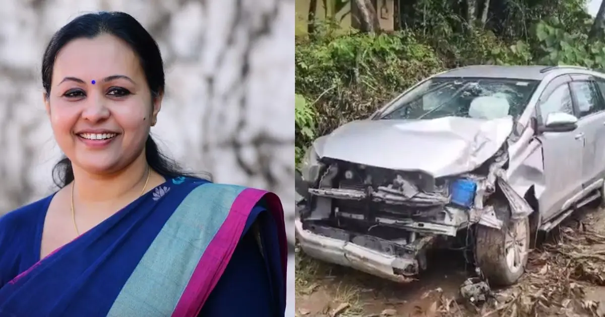 മുൻ മന്ത്രി വീണ ജോർജും കുടുംബവും സഞ്ചരിച്ച കാർ അപകടത്തിൽപ്പെട്ടു; നിയന്ത്രണം വിട്ട് ഇലക്ട്രിക് പോസ്റ്റിലിടിച്ചു