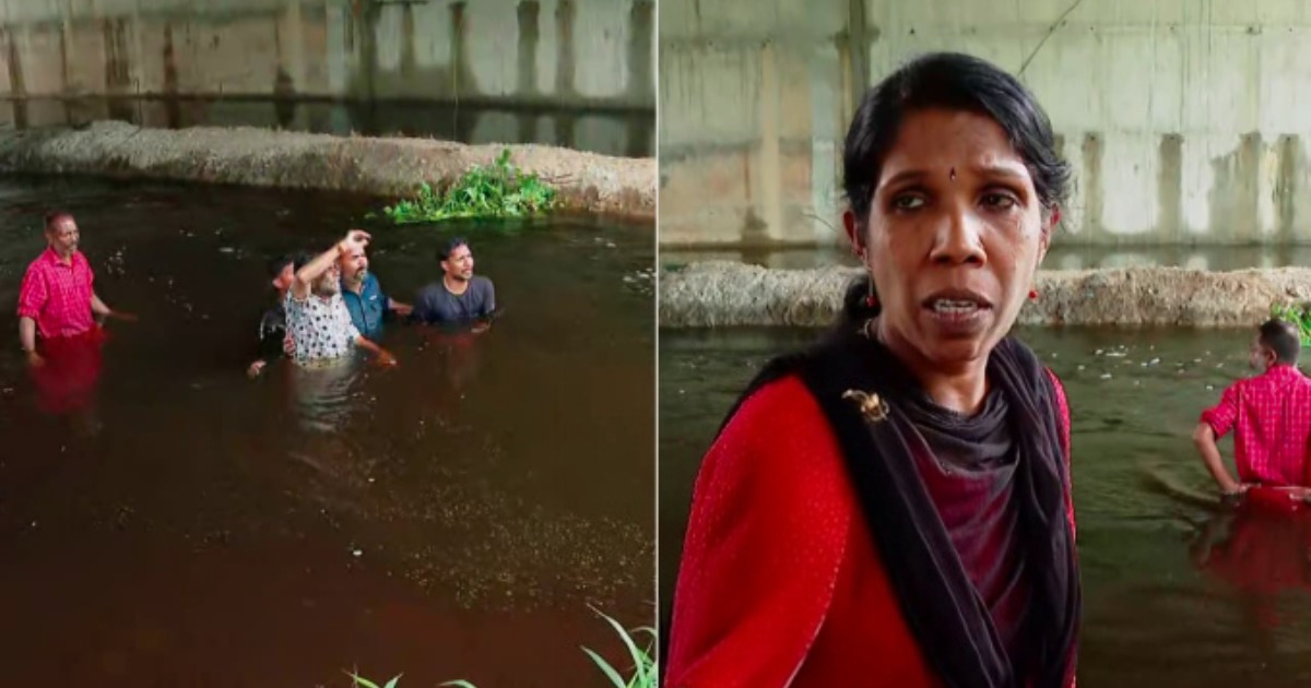 'മഴ തുടങ്ങിയപ്പോഴേ വീടുകൾ വെള്ളത്തിൽ; ദേശീയ പാത നിര്‍മാണത്തിലെ അശാസ്ത്രീയത'; തോട്ടിലിറങ്ങി നാട്ടുകാരുടെ പ്രതിഷേധം