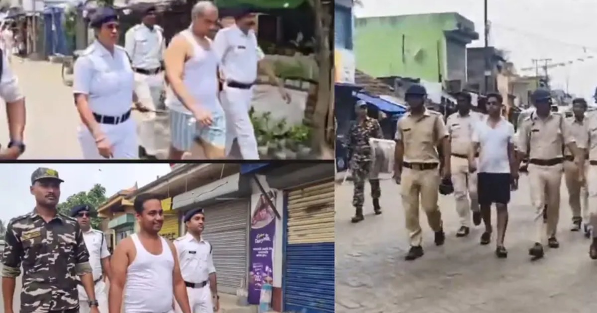 തൃണമൂൽ നേതാക്കളെ അടിവസ്ത്രത്തിൽ തെരുവിലൂടെ നടത്തിച്ച് പോലീസ്; രാമരാജ്യം ഇങ്ങനെയെന്ന് ബിജെപി