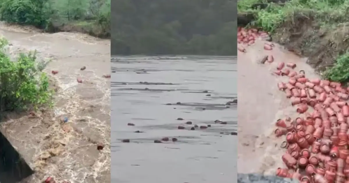 കനത്ത മഴയില്‍ മഹാരാഷ്ട്രയിലെ എല്‍പിജി പ്ലാന്റില്‍ വെളളം കയറി; ഒഴുകിപ്പോയത് 3,000 സിലിണ്ടറുകള്‍, ജീവൻ പണയം വെച്ച് പിടിച്ചെടുക്കാൻ ജനങ്ങൾ