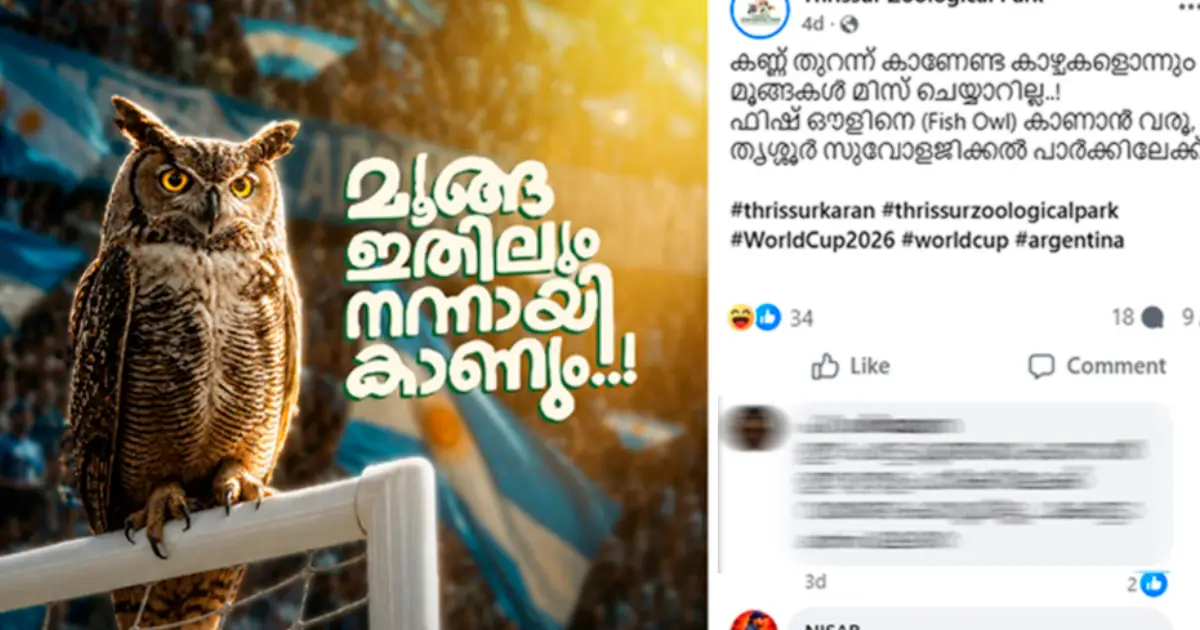 'മൂങ്ങ ഇതിലും നന്നായി കാണും'; ഫിഫക്കും അർജന്റീനക്കും ട്രോളുമായി പുത്തൂർ സുവോളജിക്കൽ പാർക്ക്