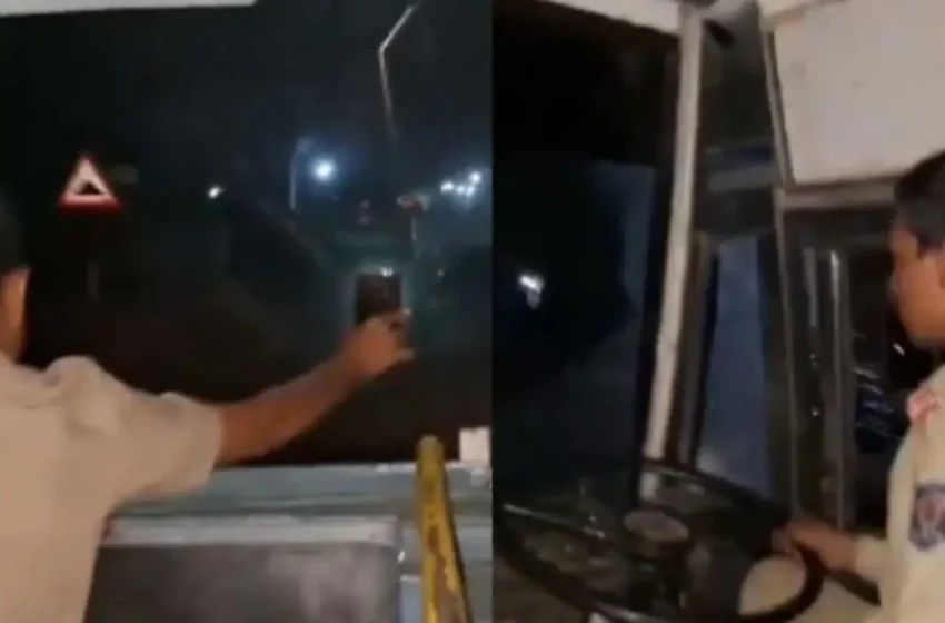  ഹെഡ്‍ലൈറ്റില്ല; മൊബൈല്‍ ഫ്ലാഷ് ഓണാക്കി കണ്ടക്ടര്‍; നിറയെ യാത്രക്കാരുമായി ബസിന്‍റെ അപകട യാത്ര