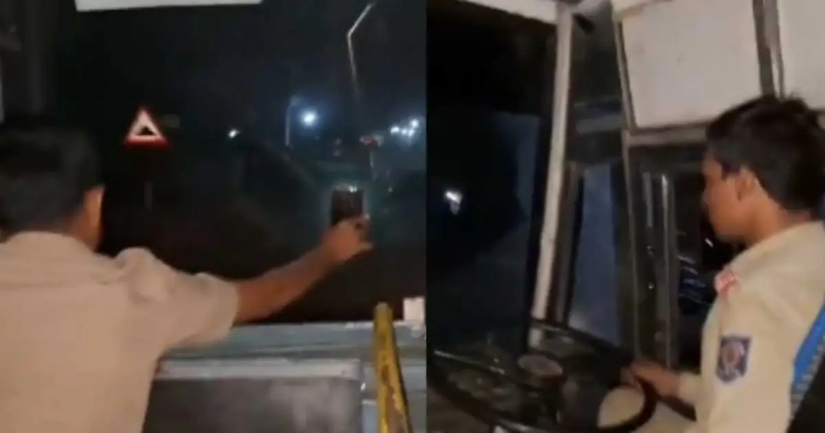  ഹെഡ്‍ലൈറ്റില്ല; മൊബൈല്‍ ഫ്ലാഷ് ഓണാക്കി കണ്ടക്ടര്‍; നിറയെ യാത്രക്കാരുമായി ബസിന്‍റെ അപകട യാത്ര