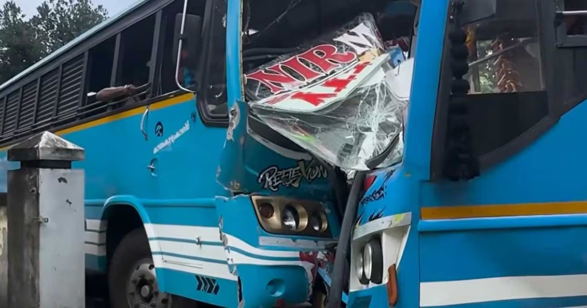 കൊട്ടാരക്കരയിൽ സ്വകാര്യ ബസുകൾ കൂട്ടിയിടിച്ച് 40 പേർക്ക് പരുക്ക്; മൂന്നുപേരുടെ നില ഗുരുതരം