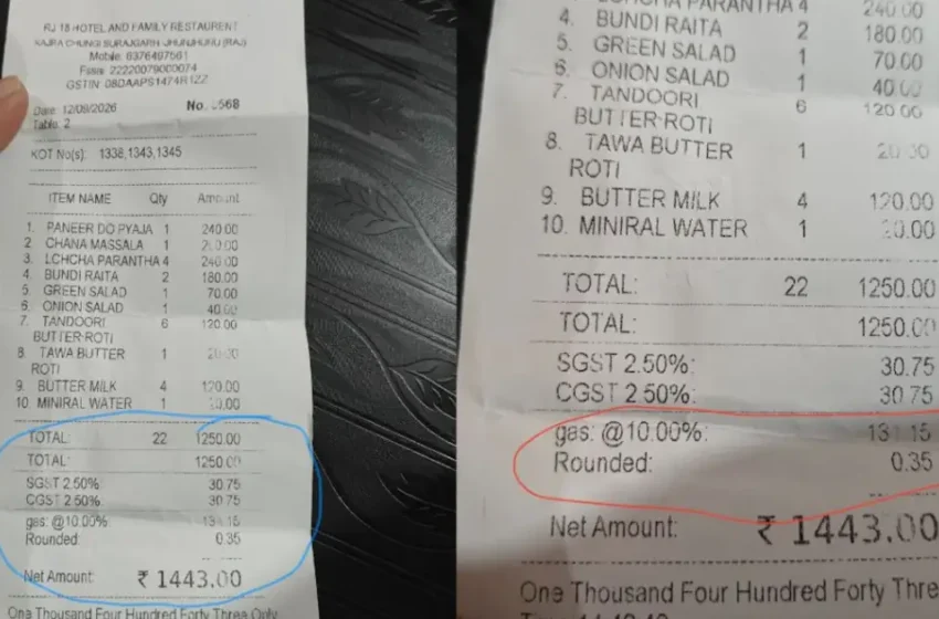  ഭക്ഷണത്തിനും GST-ക്കും പുറമെ ഗ്യാസ് ചാർജും; ബില്ലിൽ 10% അധിക തുക കണ്ട് ഞെട്ടി ഉപഭോക്താവ്