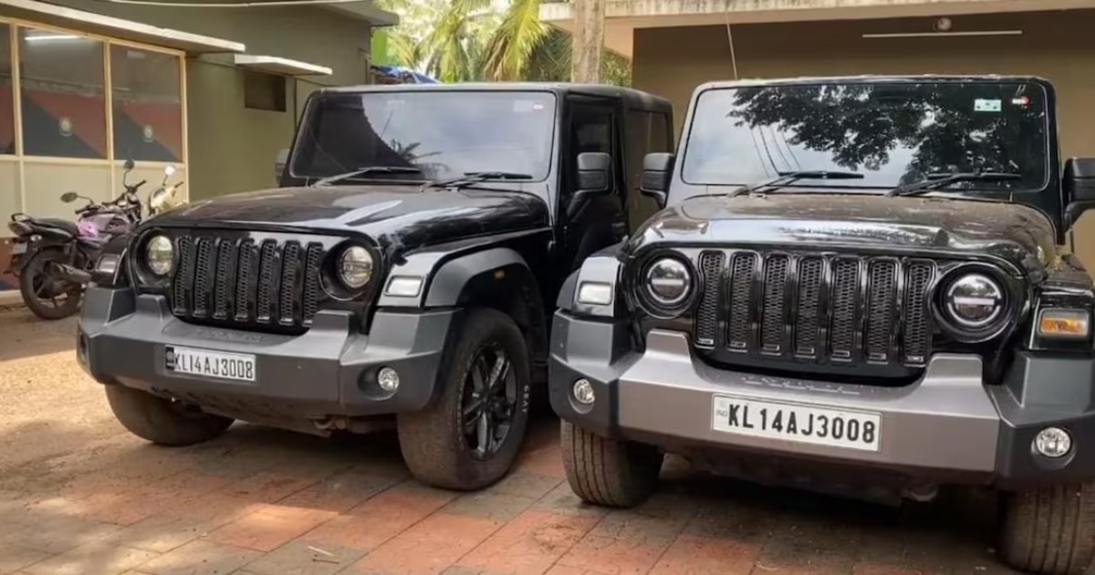 റിക്കവറി ഏജന്റുമാരെ വെട്ടിക്കാൻ വ്യാജ നമ്പർ പ്ലേറ്റ്; ഒരേ നമ്പറിൽ രണ്ട് കറുത്ത ഥാറുകൾ, യുവാവ് മഞ്ചേശ്വരം പൊലീസിന്റെ പിടിയിൽ