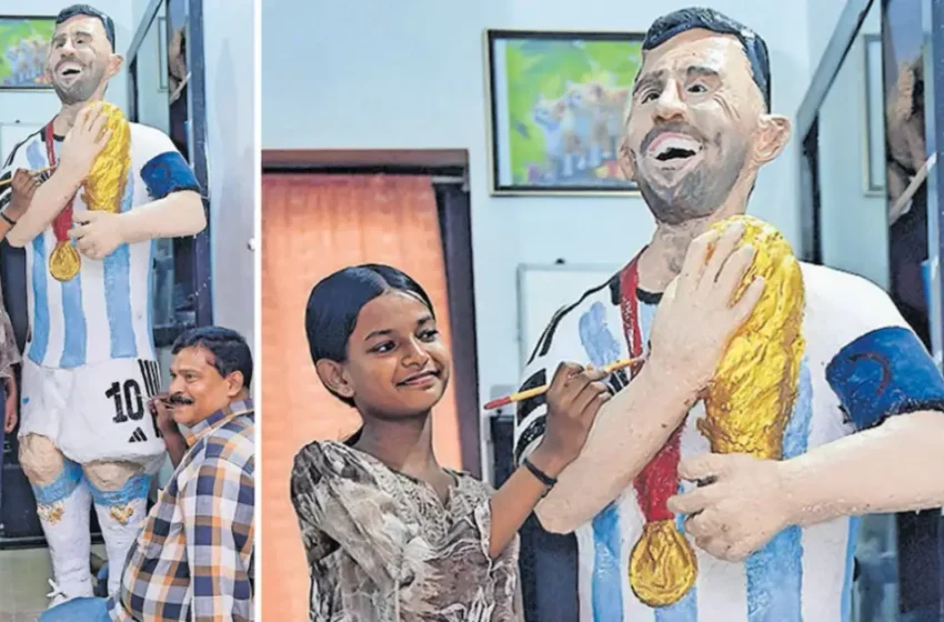  ഫുട്ബോൾ മിശിഹാക്ക്! മെസിയുടെ പ്രതിമ വീടിനകത്ത് നിർമിച്ച് അച്‌ഛനും മകളും