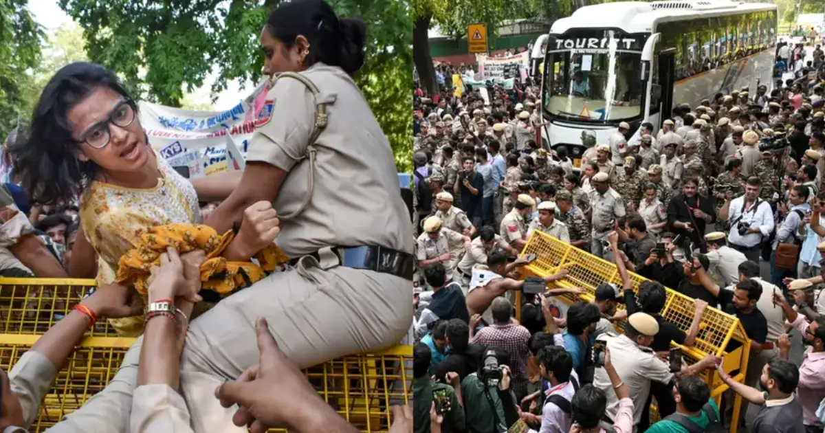  പോലീസ് ബസ് തകർത്തു, കസ്റ്റഡിയിലെടുത്തവരെ വിട്ടയച്ചിട്ടും മാറാതെ പ്രതിഷേധക്കാർ; ഡൽഹിയിൽ സമരം കനക്കുന്നു