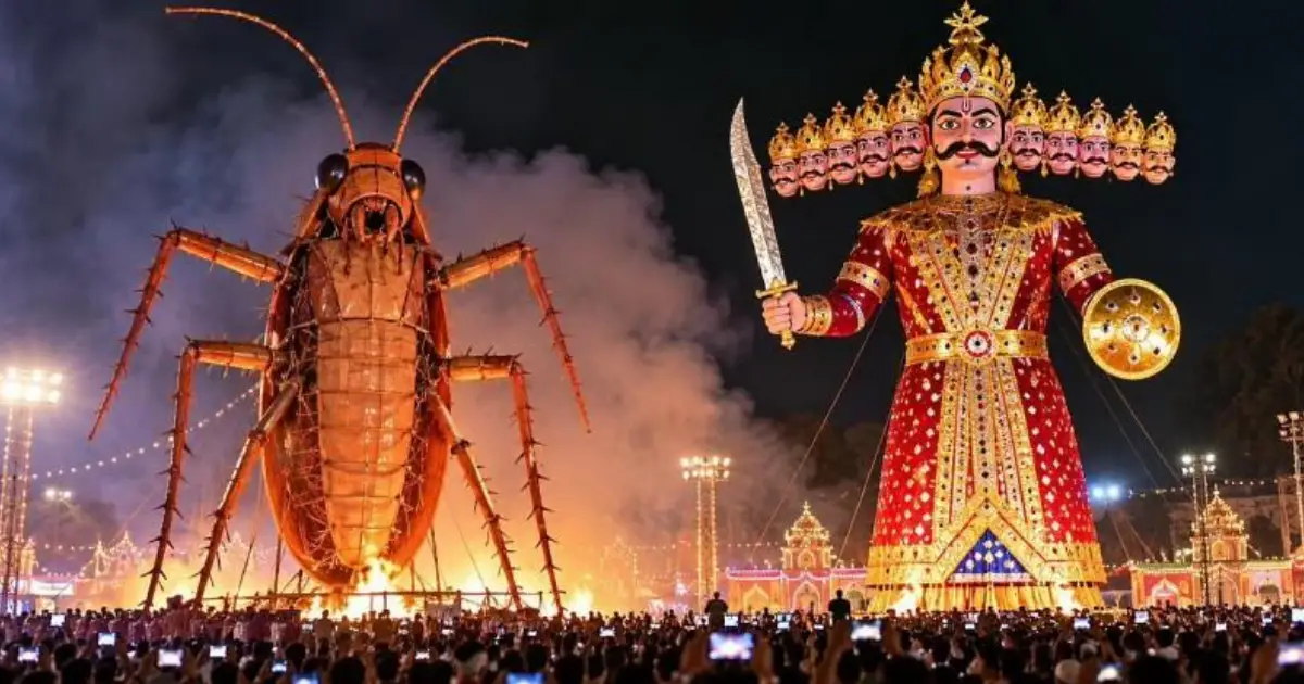 ദസറക്ക് രാവണനൊപ്പം 30 അടി ഉയരമുള്ള പാറ്റയുടെ കോലവും കത്തിക്കും; ലക്ഷ്യം ശുചിത്വ സന്ദേശമെന്ന് ബിജെപി