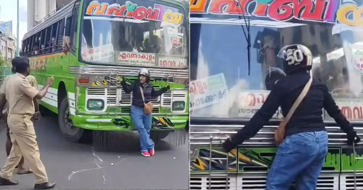  ‘ഇടിപ്പിച്ച് കൊല്ലാൻ നോക്കുന്നോ’; കൊച്ചിയിൽ ബൈക്ക് യാത്രികരെ ഇടിച്ച് സ്വകാര്യ ബസ്സിന്റെ പരാക്രമം; നടുറോഡിൽ ബസ് തടഞ്ഞ് യുവതി